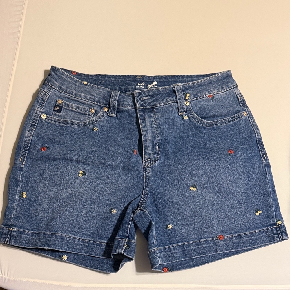 Seven7 Blue Jean Shorts with Floral Embroidery